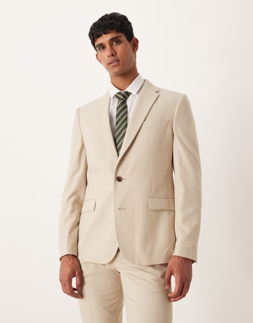 Chaqueta de traje color piedra de corte slim de franela de ASOS DESIGN