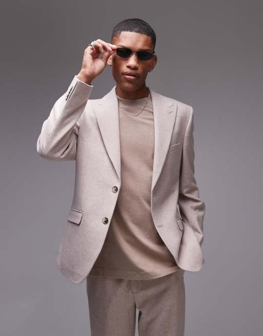 Chaqueta de traje color piedra de corte slim de mezcla de lana premium de Topman