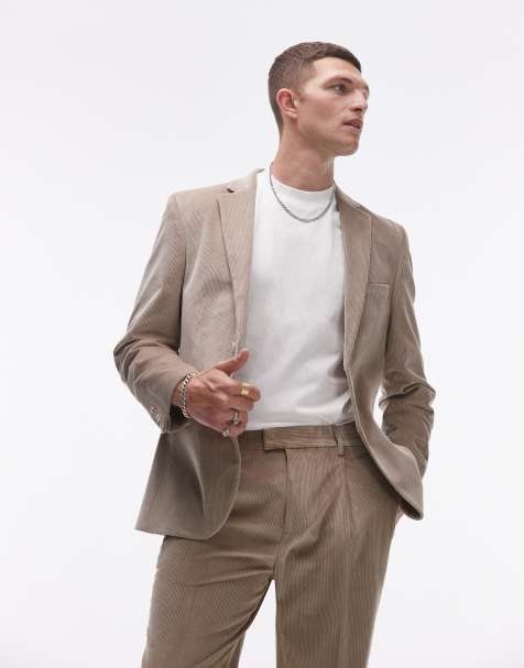 Chaqueta de traje color piedra de corte slim de pana de Topman - view 1