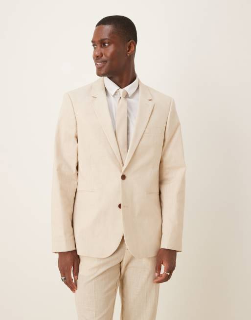 Chaqueta de traje color piedra de corte slim de tejido efecto lino de ASOS DESIGN