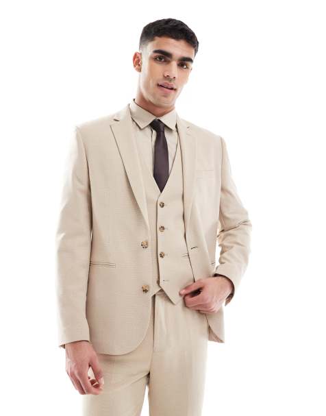 Chaqueta de traje color piedra de corte slim de tejido texturizado de ASOS DESIGN - view 1
