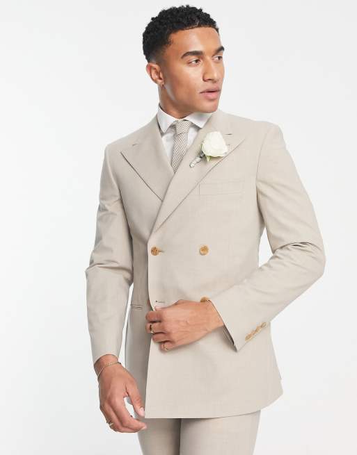Chaqueta de traje color piedra entallada con doble botonadura de tejido elástico premium Camden de Noak
