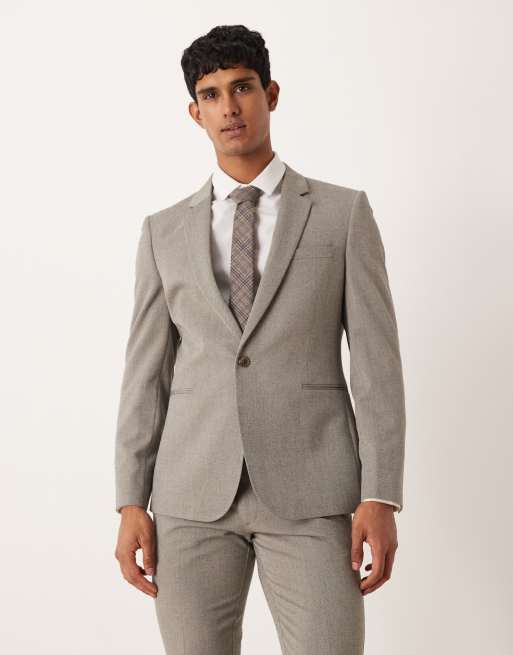 Chaqueta de traje color piedra entallada de sarga de ASOS DESIGN