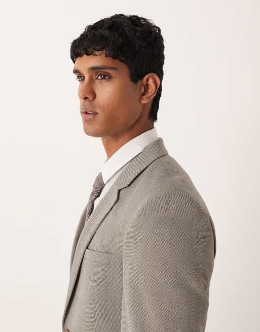 Chaqueta de traje color piedra entallada de sarga de ASOS DESIGN, 4 de 5