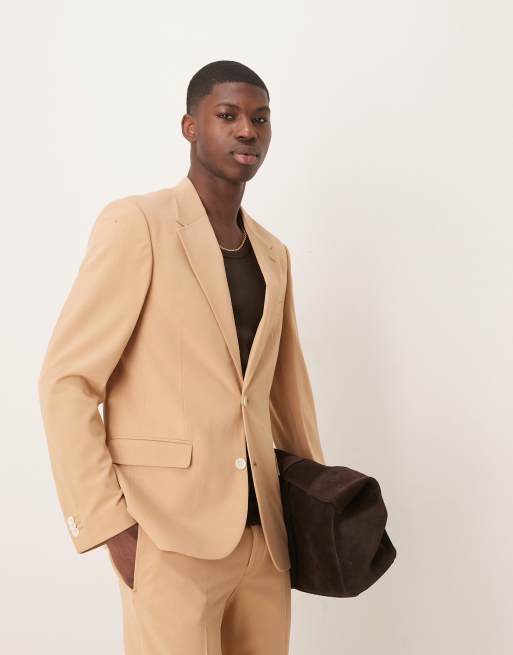 Chaqueta de traje color piedra entallada de tejido elástico en cuatro direcciones de ASOS DESIGN