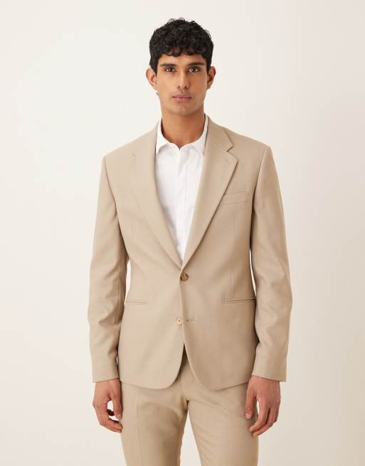 Chaqueta de traje color piedra entallada de tejido microtexturizado de ASOS DESIGN