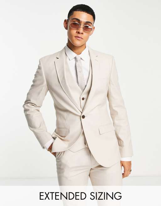 Chaqueta de traje color piedra muy entallada de mezcla de lino de ASOS DESIGN