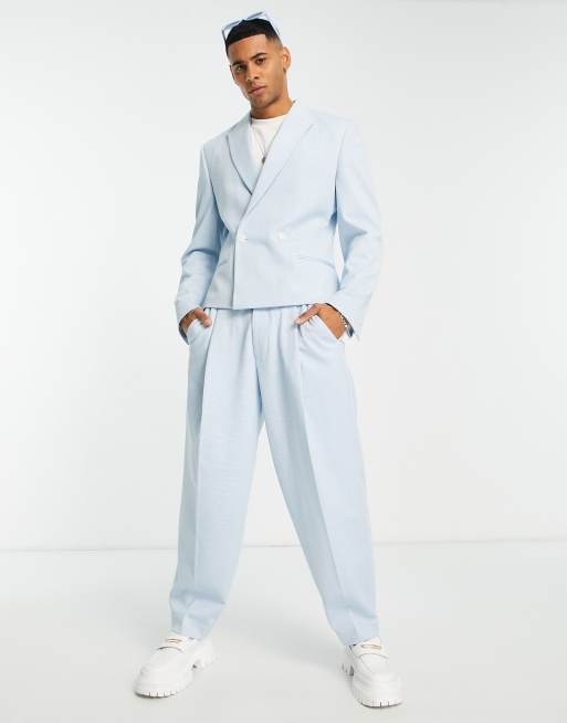 Chaqueta de traje corta azul de corte slim con estampado de pata de gallo de ASOS DESIGN