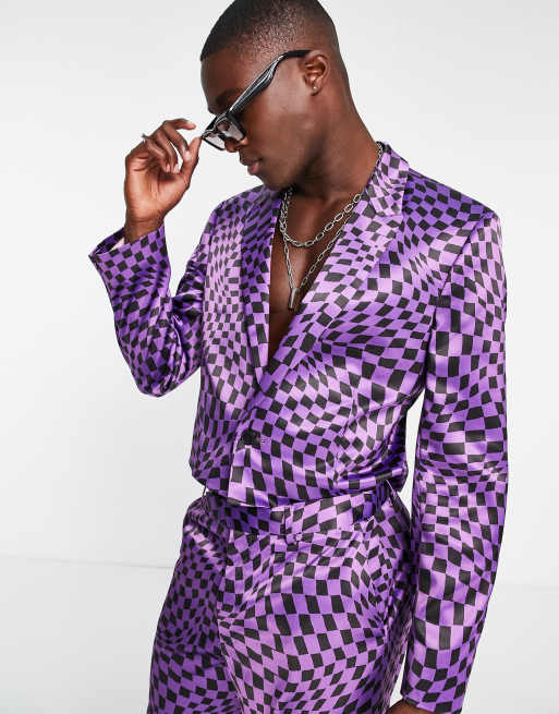Chaqueta de traje corta morada entallada a cuadros dameros ondulados de ASOS DESIGN