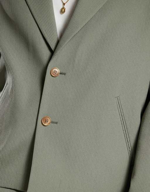 Chaqueta de traje corta verde oliva de corte cuadrado de canalé de ASOS DESIGN, 2 de 5