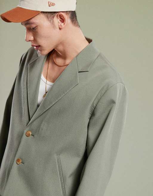Chaqueta de traje corta verde oliva de corte cuadrado de canalé de ASOS DESIGN, 5 de 5