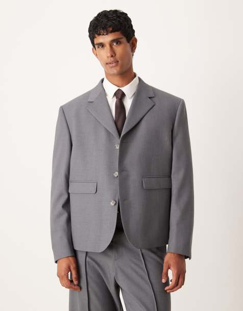 Chaqueta de traje corto gris de corte cuadrado de sarga de ASOS DESIGN - view 1