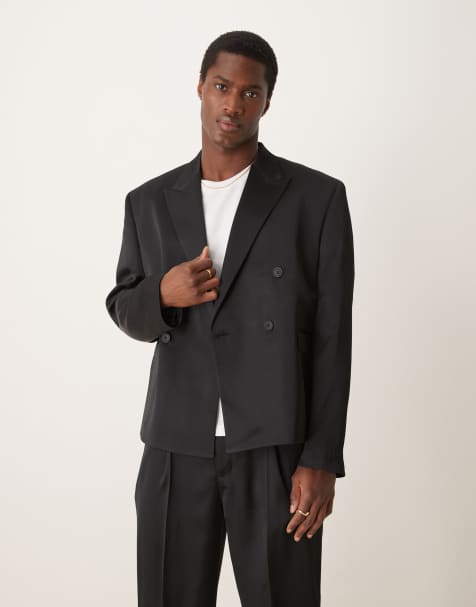 Chaqueta de traje corto negro de corte cuadrado de satén de ASOS DESIGN - view 1