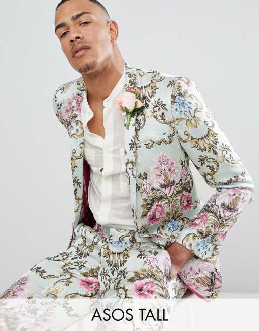 Traje ajustado de jacquard floral en tono pastel de ASOS EDITION Tall Wedding, 2 de 3