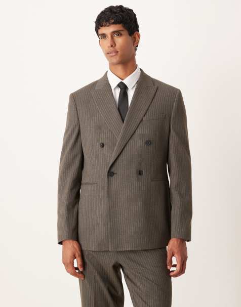Chaqueta de traje de corte estándar con doble botonadura y raya diplomática de franela de ASOS DESIGN - view 1