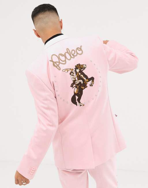 Traje entallado en antelina rosa con bordados estilo western de ASOS DESIGN, 2 de 3