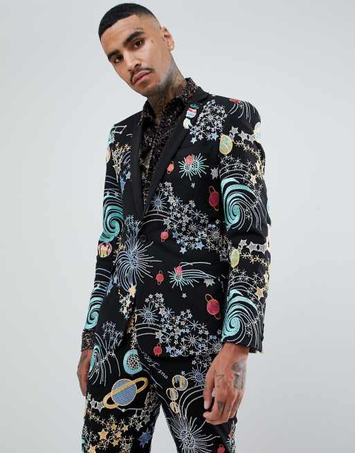 Traje de graduación ajustado estilo esmoquin con bordado espacial de ASOS DESIGN, 2 de 3