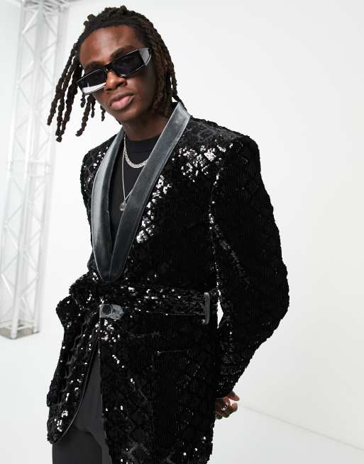 Chaqueta de traje entallada con lentejuelas en forma de diamante de ASOS DESIGN