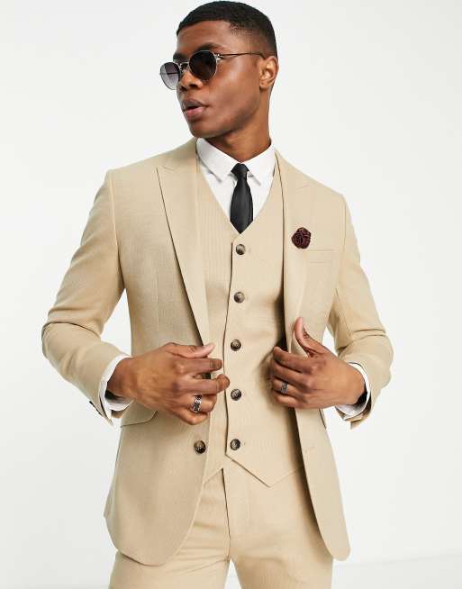 Chaqueta de traje entallada con microtextura en color piedra de ASOS DESIGN Wedding