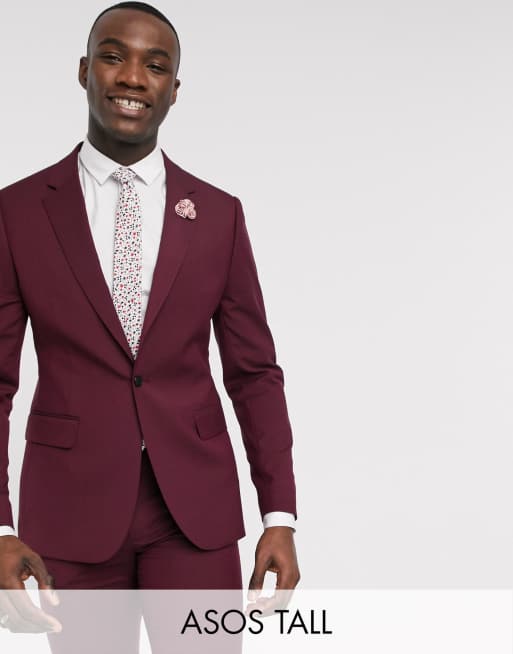 Traje burdeos ajustado de ASOS DESIGN Tall Wedding, 2 de 3