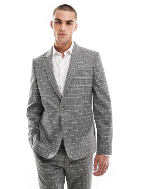Chaqueta de traje gris carbón a cuadros de corte slim con acabado cepillado de ASOS DESIGN