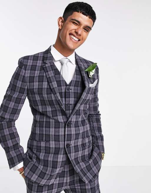 Chaqueta de traje gris carbón a cuadros Oxford de corte entallado de ASOS DESIGN