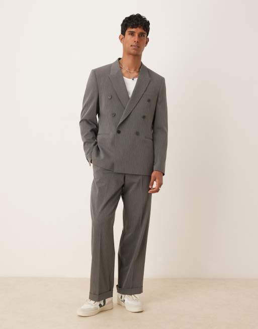 Chaqueta de traje gris carbón holgada con raya diplomática y doble botonadura de ASOS DESIGN, 2 de 5