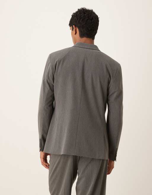 Chaqueta de traje gris carbón holgada con raya diplomática y doble botonadura de ASOS DESIGN, 4 de 5