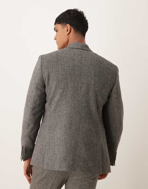 Chaqueta de traje gris cruzada de corte slim con patrón de espiga de ASOS DESIGN, 4 de 5