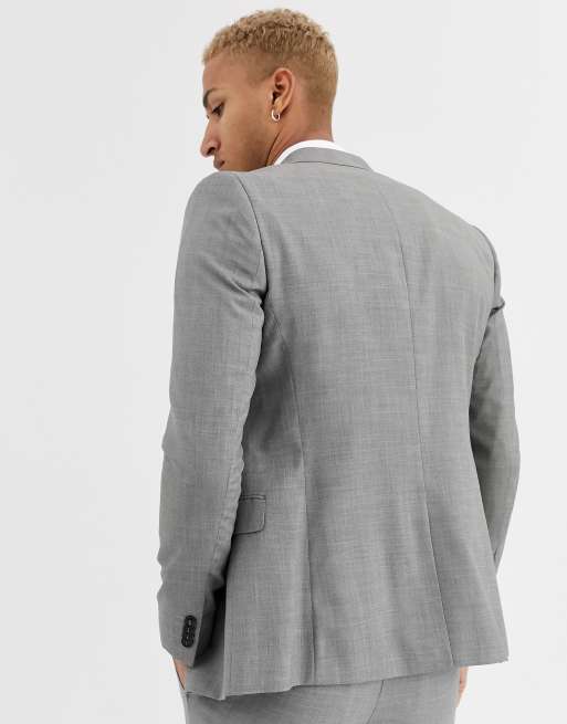 Chaqueta de traje gris de corte entallado con botonadura simple de Topman, 2 de 4