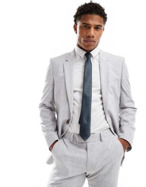 Chaqueta de traje gris de corte muy entallado con patrón de hilos cruzados de ASOS DESIGN