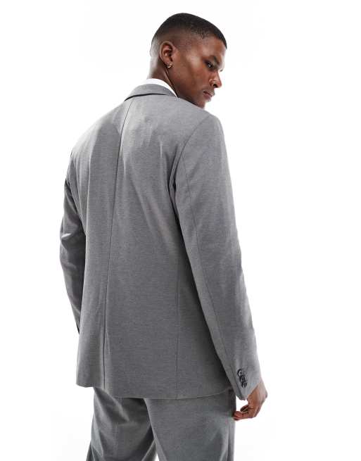 Chaqueta de traje gris de corte slim de punto liso de Jack Jones