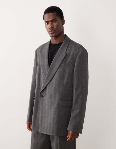 Chaqueta de traje gris de corte suelto extragrande de tejido de espiga de ASOS DESIGN - view 1