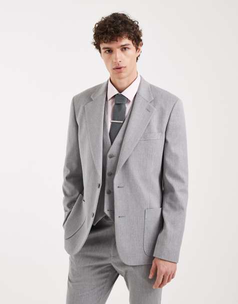 Chaqueta de traje gris entallada con patrón de espiga de tejido efecto lana de ASOS DESIGN - view 1