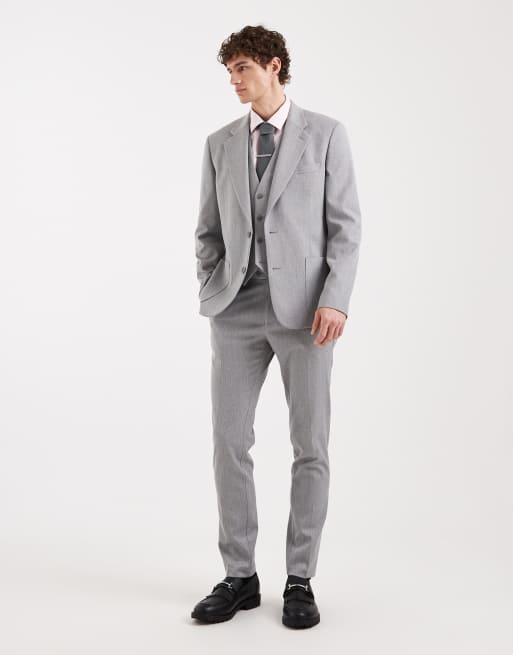Chaqueta de traje gris entallada con patrón de espiga de tejido efecto lana de ASOS DESIGN, 2 de 5