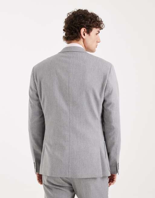 Chaqueta de traje gris entallada con patrón de espiga de tejido efecto lana de ASOS DESIGN, 3 de 5
