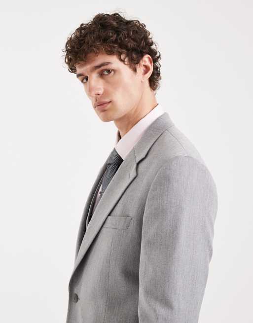 Chaqueta de traje gris entallada con patrón de espiga de tejido efecto lana de ASOS DESIGN, 4 de 5