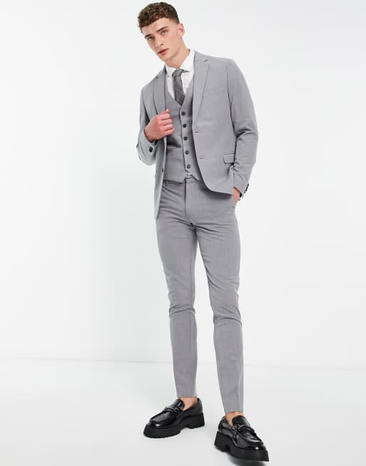Chaqueta de traje gris muy entallada de New Look, 3 de 4