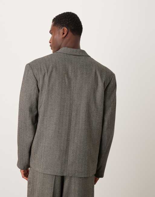 Chaqueta de traje gris ultragrande con patrón de espiga de ASOS DESIGN, 3 de 5
