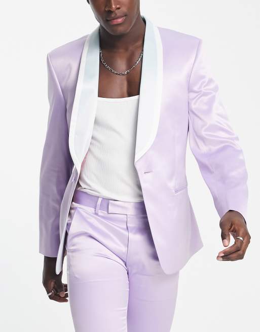 Chaqueta de traje lila pastel entallada con diseño color block y solapas redondeadas de ASOS DESIGN