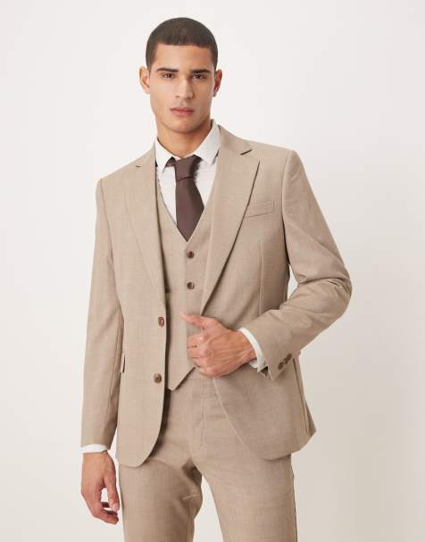 Chaqueta de traje marrón a cuadros entallada de ASOS DESIGN - view 1