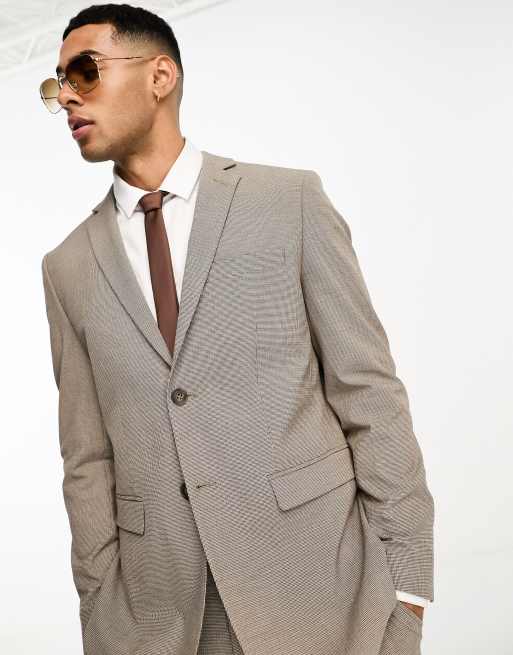 Chaqueta de traje marrón con estampado de pata de gallo de corte slim de Selected Homme, 3 de 5