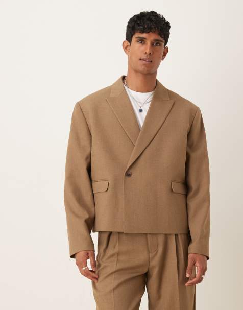 Chaqueta de traje marrón de corte cuadrado con doble botonadura de ASOS DESIGN - view 1