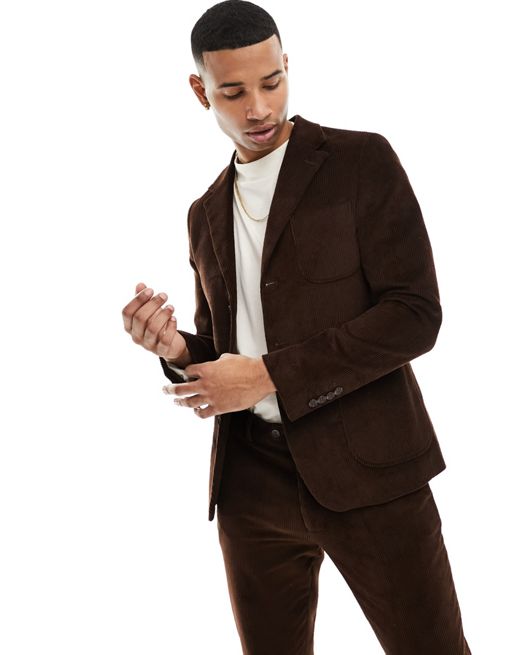 Chaqueta de traje marrón de corte entallado de pana de Gianni Feraud