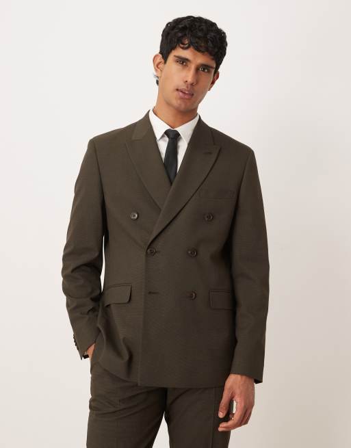 Traje marrón de corte estándar con doble botonadura y acabado microtexturizado de ASOS DESIGN, 3 de 3