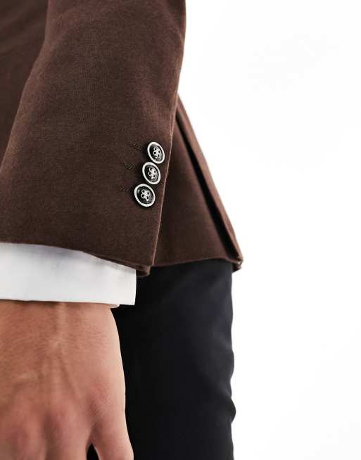 Chaqueta de traje marrón de corte slim con doble botonadura de lino de Harry Brown, 2 de 5