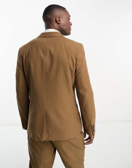 Chaqueta de traje marrón de corte slim con doble botonadura y con raya diplomática de Harry Brown, 5 de 5