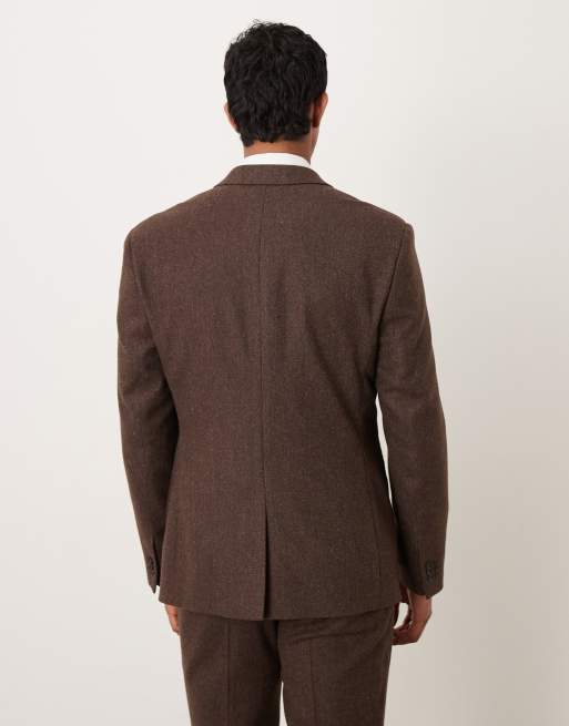 Chaqueta de traje marrón de corte slim con patrón de espiga de tejido con lana de ASOS DESIGN, 3 de 5