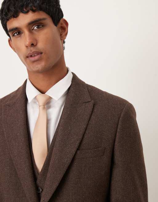 Chaqueta de traje marrón de corte slim con patrón de espiga de tejido con lana de ASOS DESIGN, 5 de 5