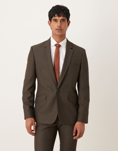 Chaqueta de traje marrón de corte slim de tejido microtexturizado de ASOS DESIGN - view 1